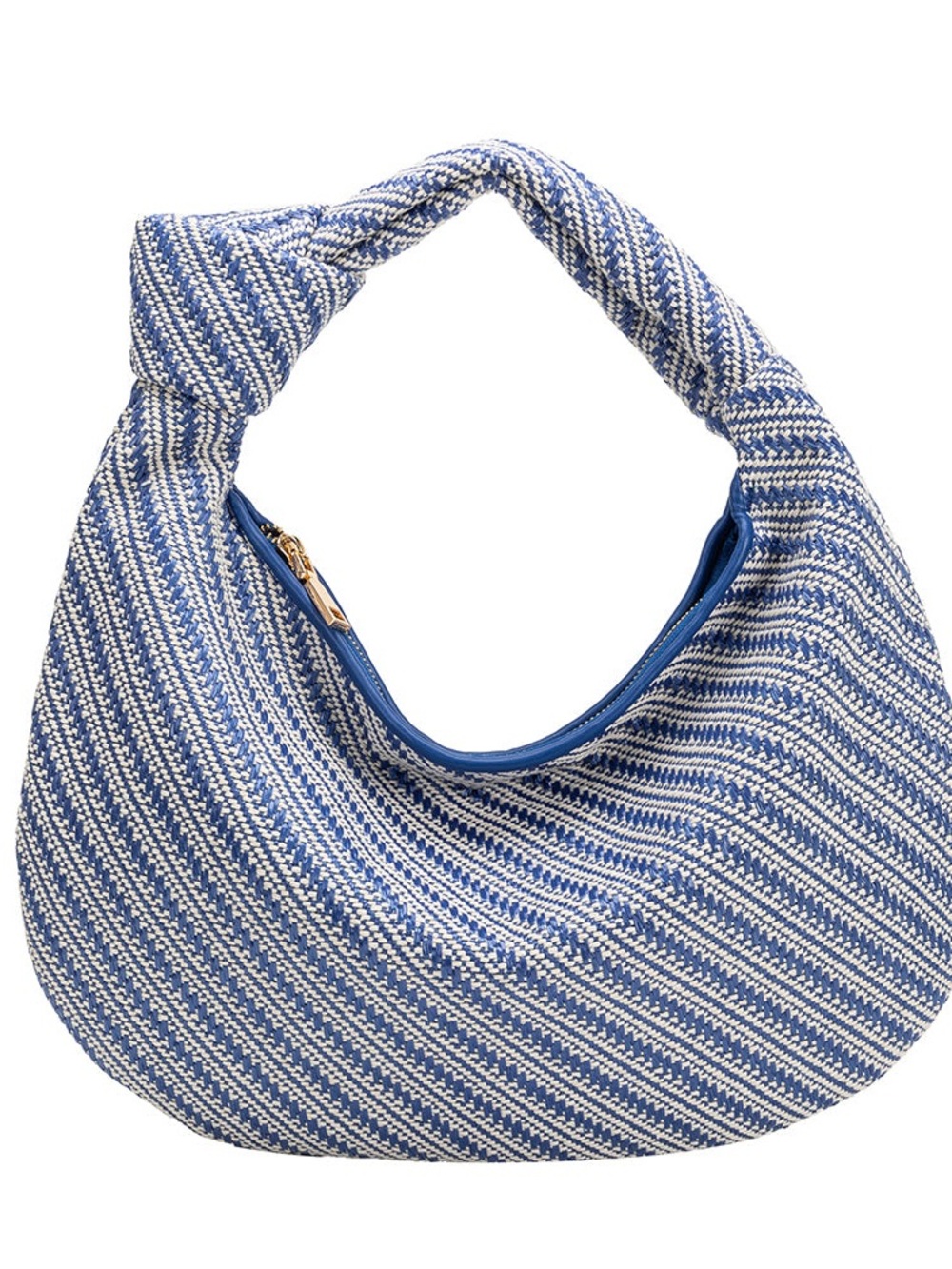 Anthropologie Blue and White Striped Knotted Handle Hobo Clutch